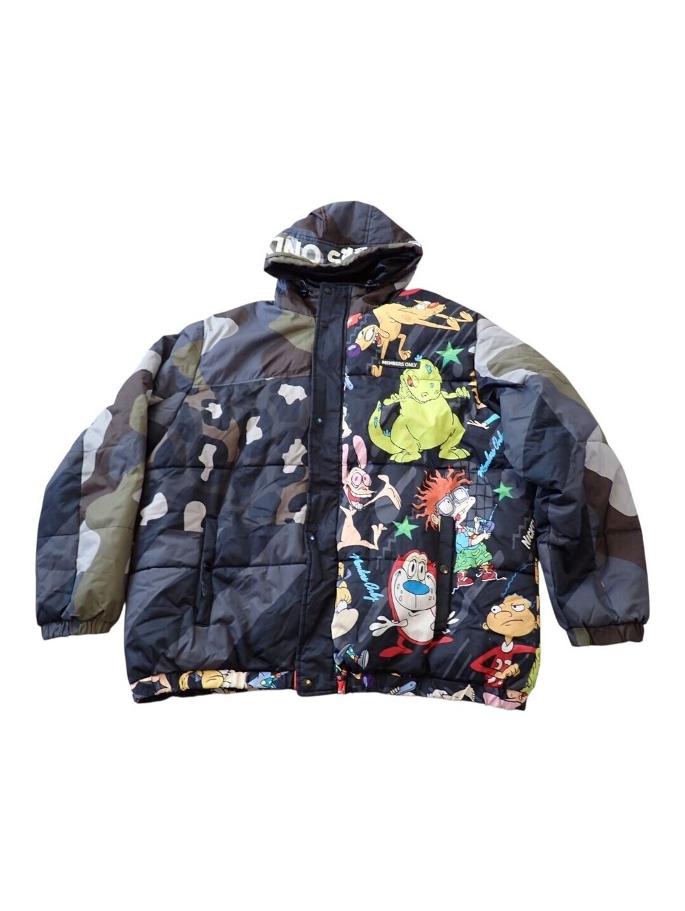 Members Only Jacket Mens XXL Nickelodeon Rugrats Camo Hooded Puffer Coat